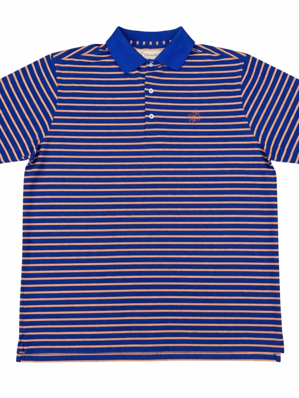 Donald Ross Script Logo Polo Blue Orange Striped Golf Performance Shirt Mens M